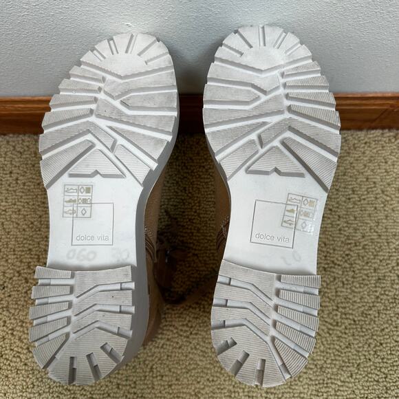 Dolce Vita Hammi Chunky Heel Platform Military Booties Cafe Multi Canvas Tan 7.5 - Picture 12 of 13